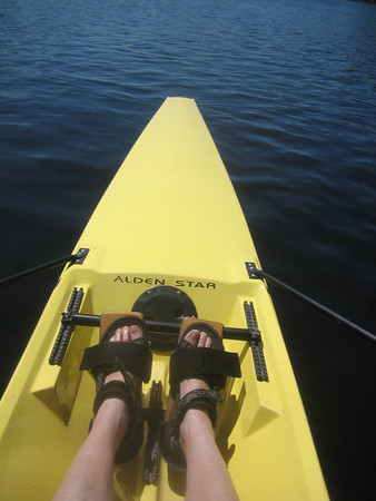 photo of Sandy's feet in Alden Star boat